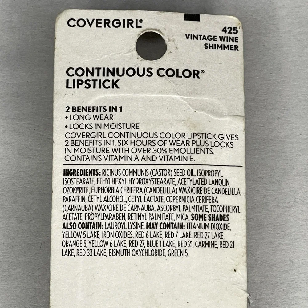 Vintage Covergirl Continuous Color Lipstick 425 Vintage Wine Shimmer Classic New